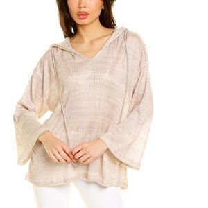 Something Navy Paz Hoodie Pullover Tan Knit Beachy Tassels Linen Oversized XXS